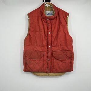 Mountain Equipment Mens M Orange Snap Puffer Jacket Vest Flawed Hunting Camping
